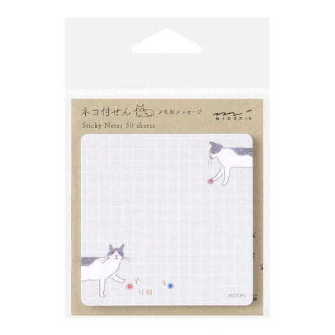 Sticky notes with cat illustrations on a white background