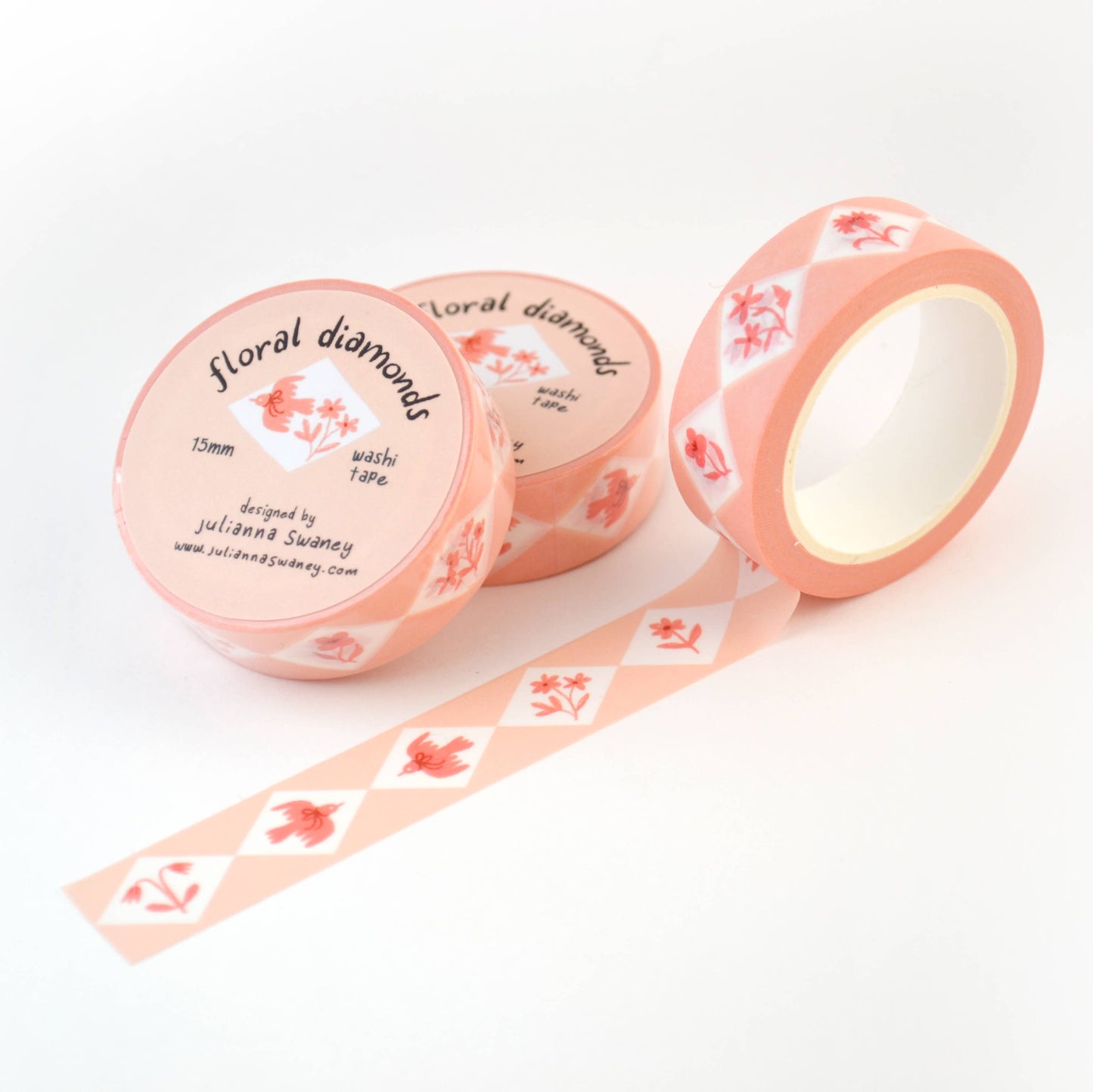 Floral Diamonds Pink 15mm Washi Tape