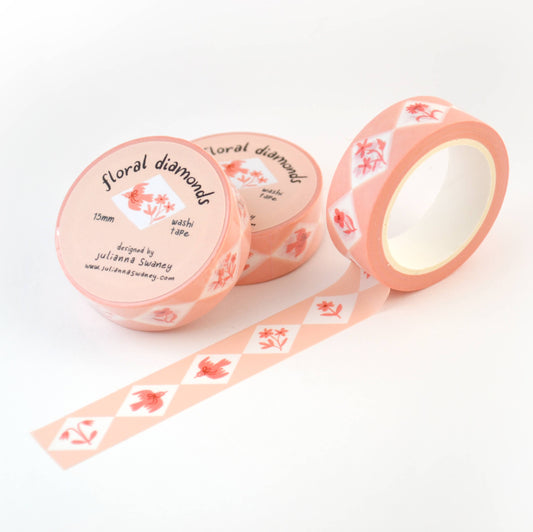 Floral Diamonds Pink 15mm Washi Tape