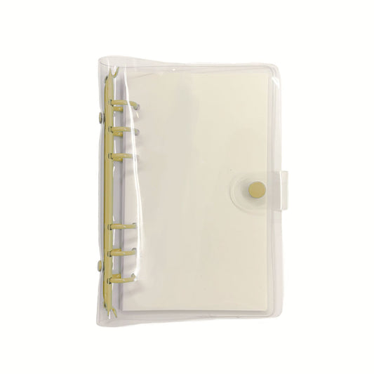 Clear plastic cover with yellow binding on a white background