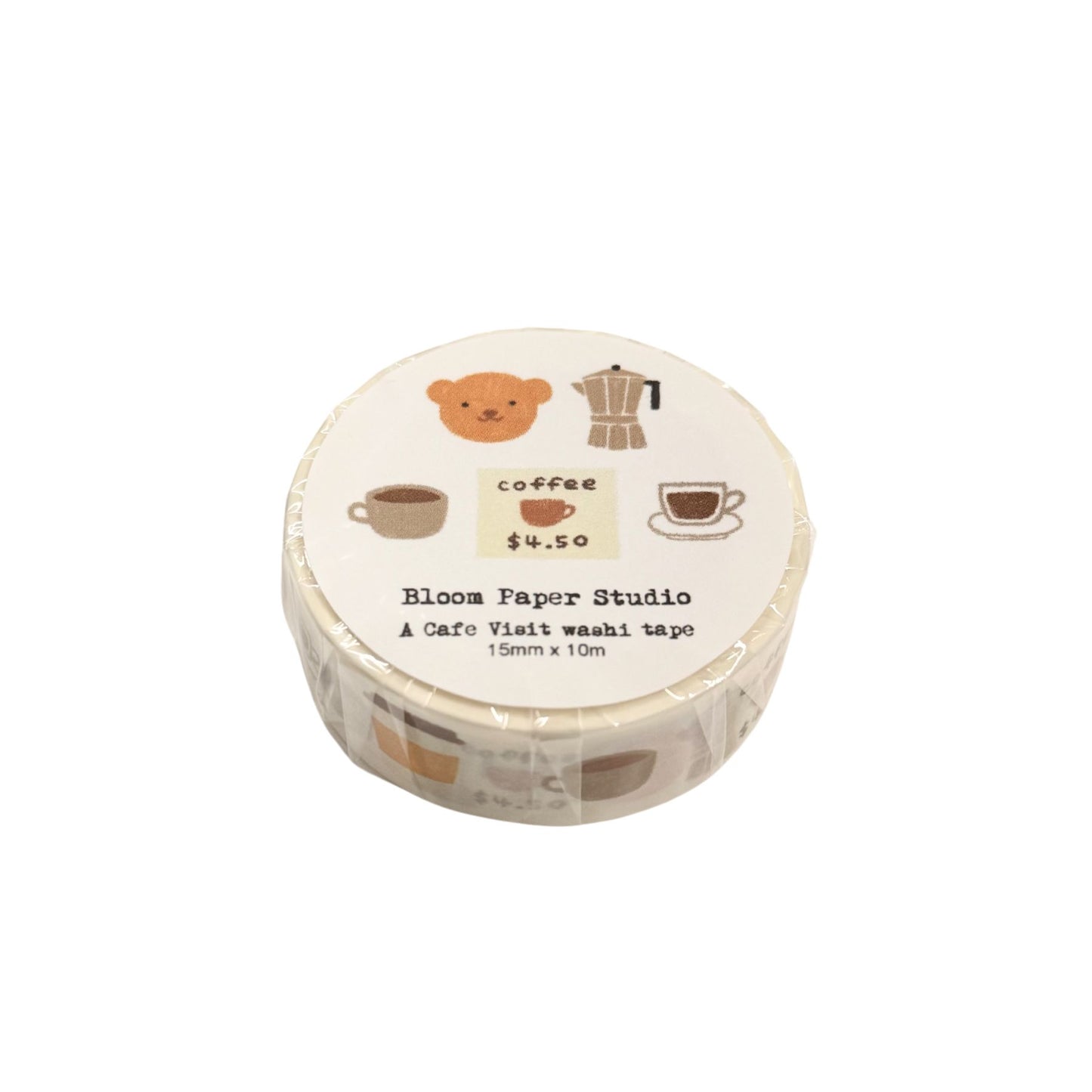 Washi tape with coffee-themed design on a white background