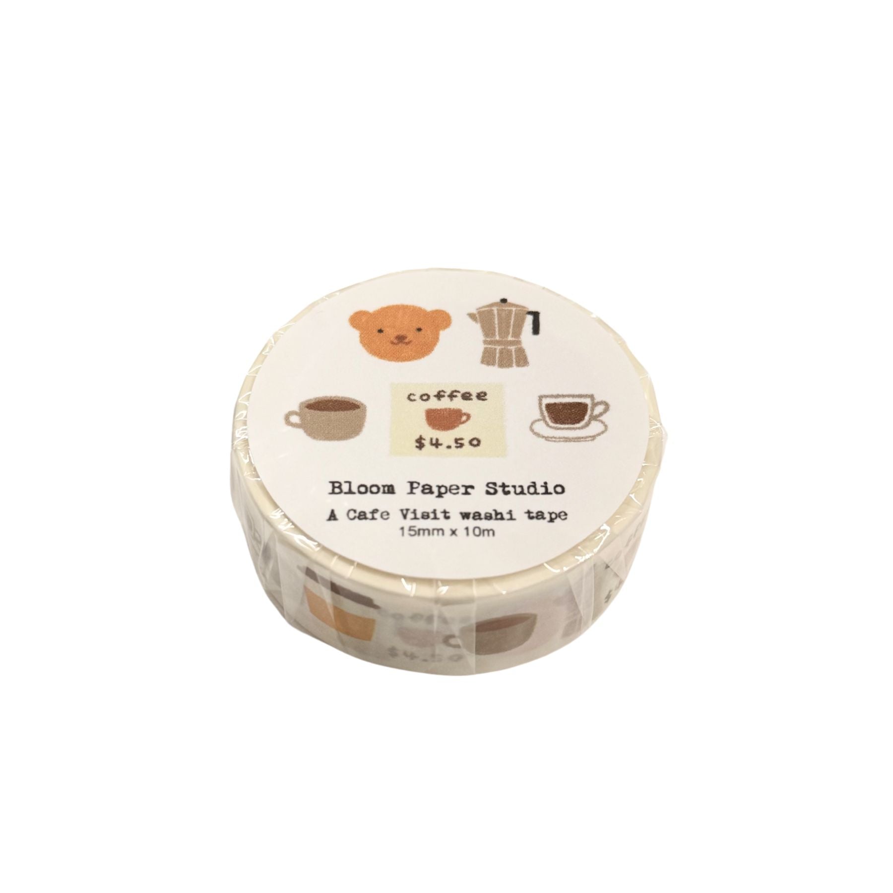 Washi tape with coffee-themed design on a white background