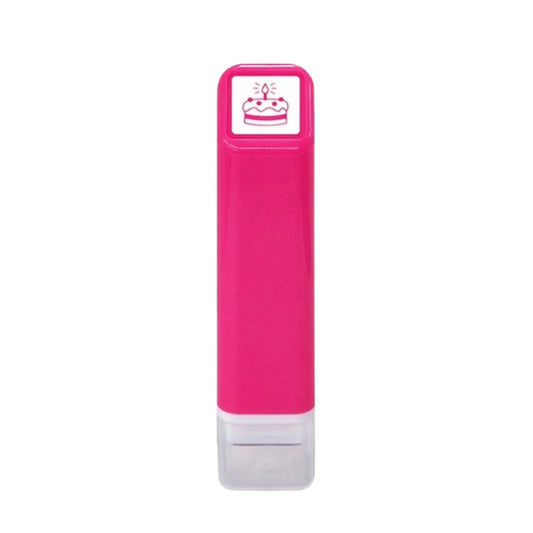 Pink and white stamp with a cake on a white background