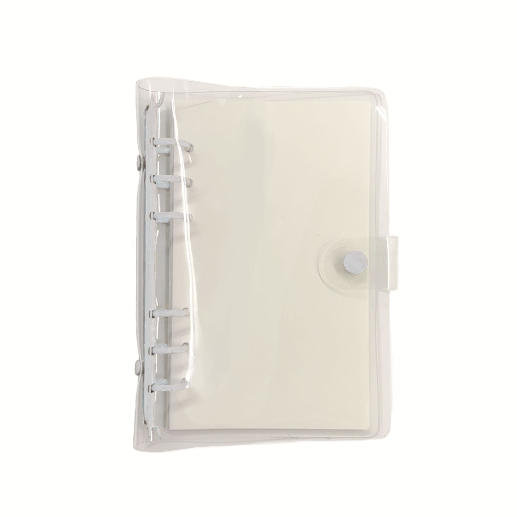 Rectangular white object with a clear plastic cover on a white background