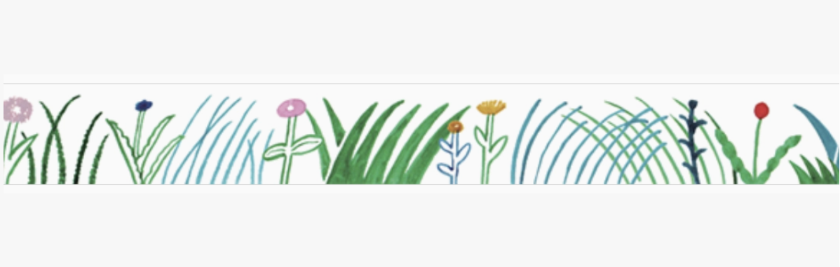 Decorative border with stylized flowers and grass on a white background