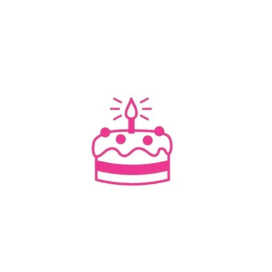 Pink birthday cake icon with a candle on a white background