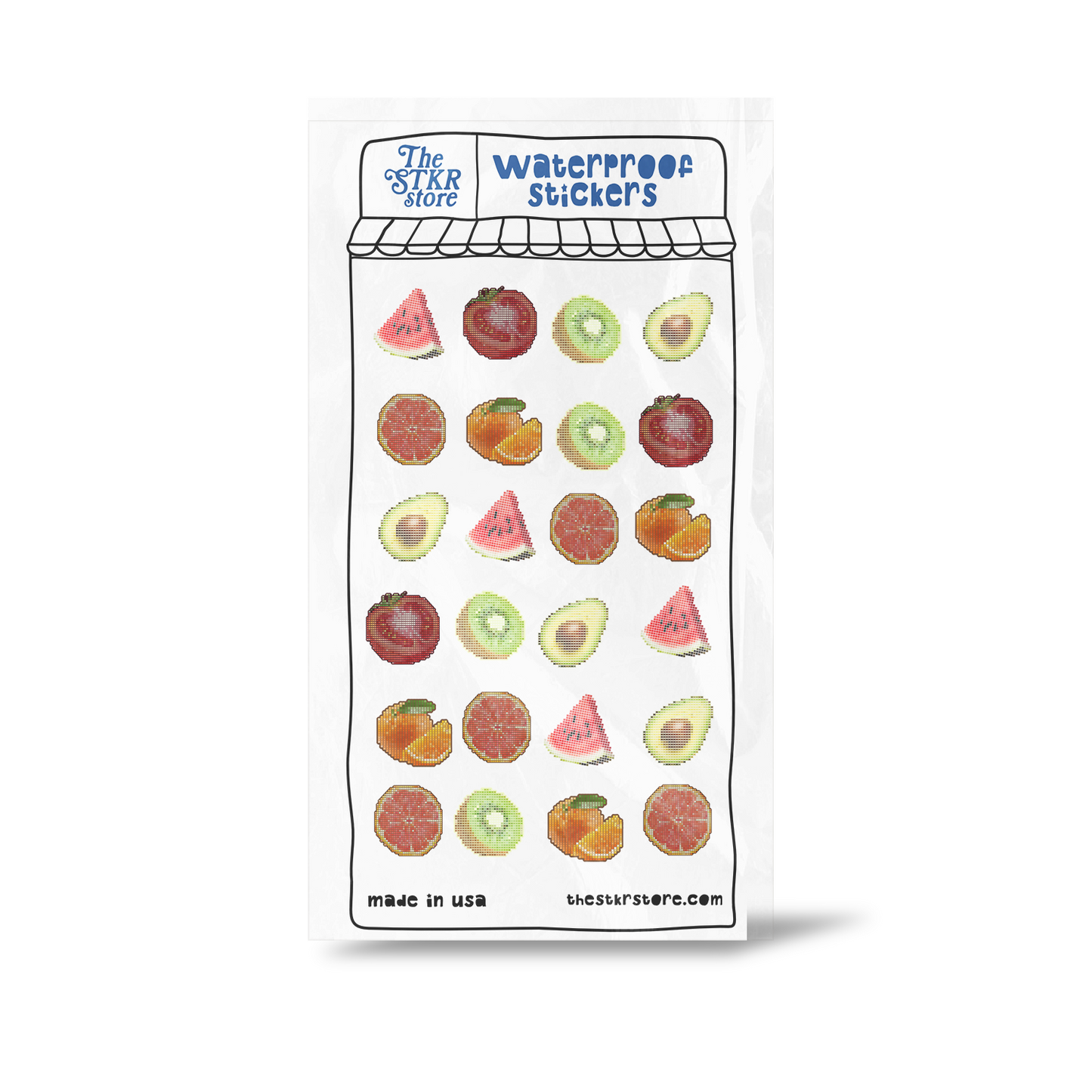 Cross Stitch Fruits Sticker Sheet