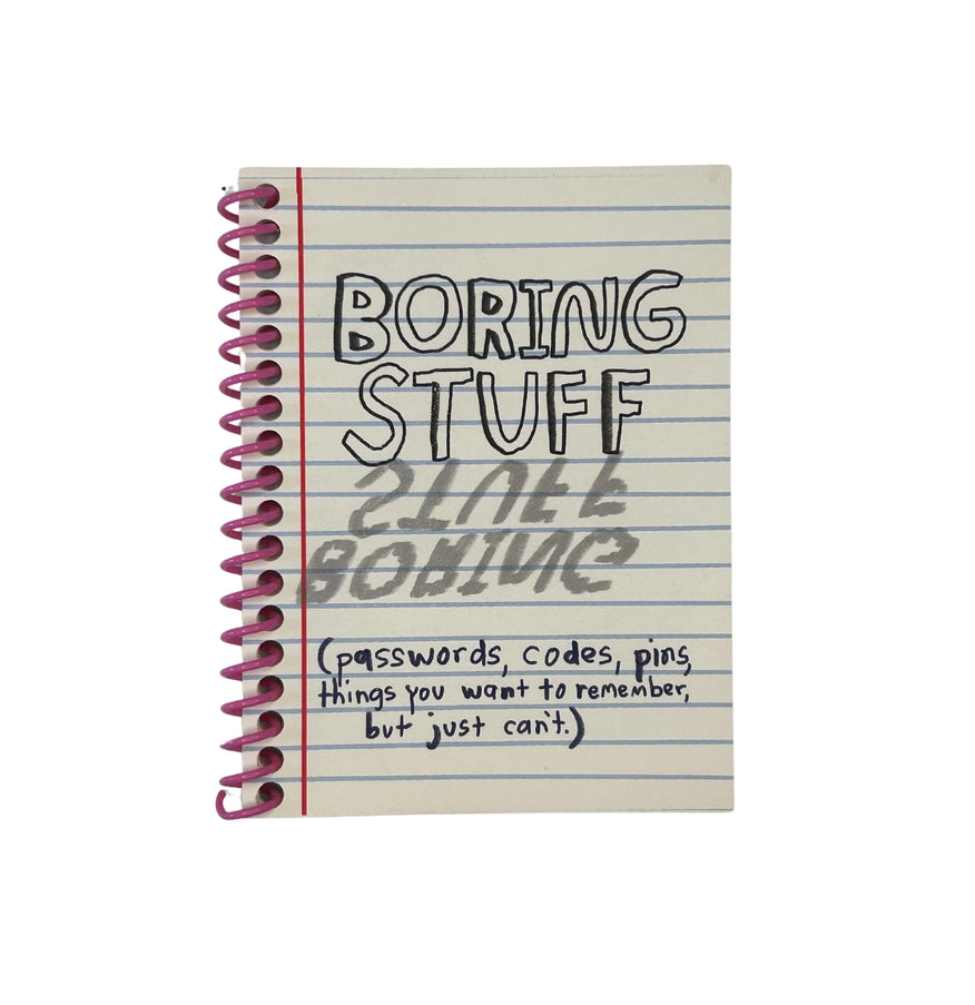 Notebook with handwritten text on a white background