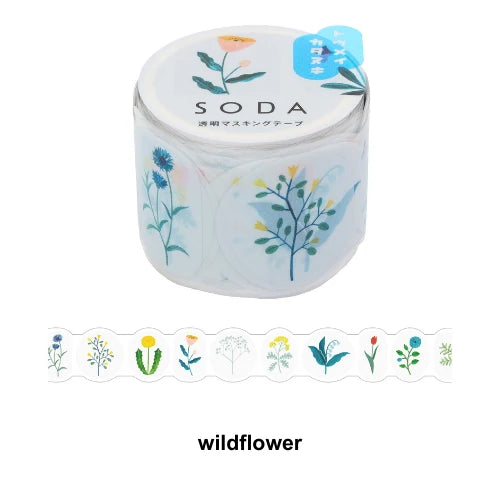 King Jim Soda Transparent Masking Tape - Blue Wildflower Garden