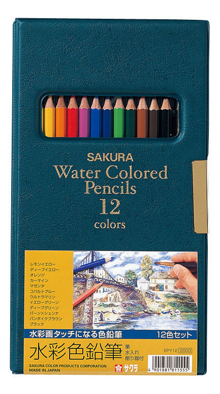 Sakura water colored pencils set with 12 colors in a blue packaging