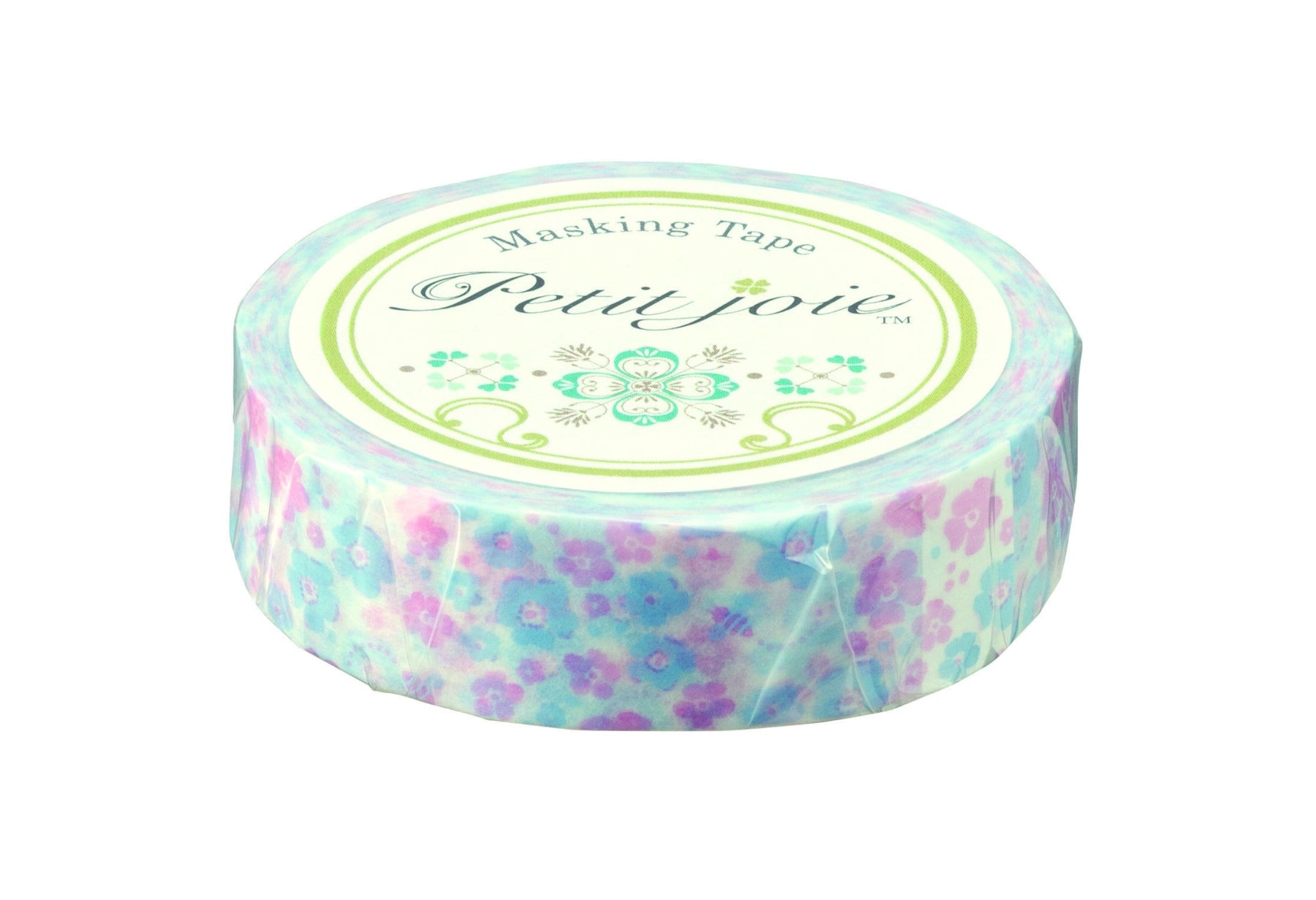 Roll of floral-patterned masking tape with 'Petit joie' branding on a white background