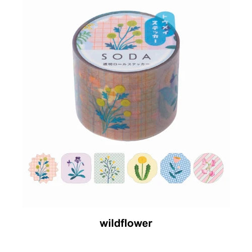 King Jim Soda Transparent Masking Tape - Pink & Blue Floral