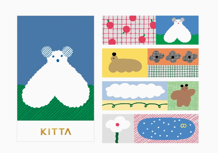 Collection of colorful illustrations featuring animals and patterns with 'KITTA' branding.