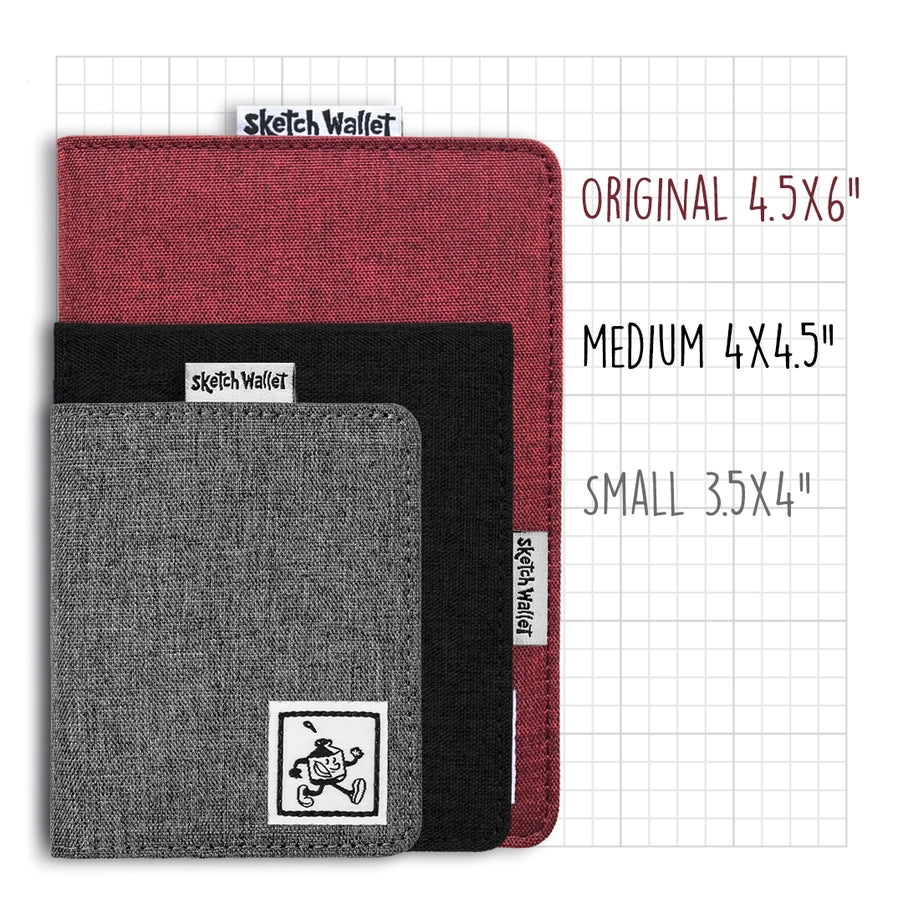 Three Sketch Wallets in different sizes on a grid background