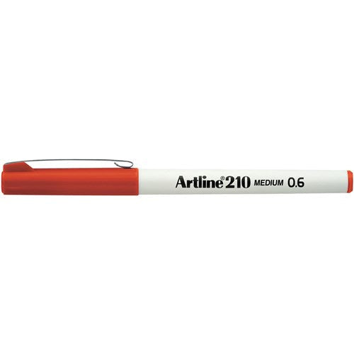 Red and white Artline 210 marker pen on a white background