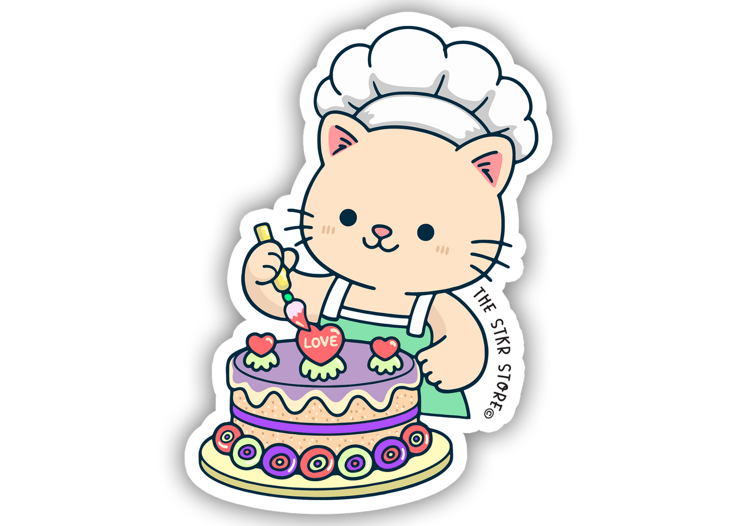 Heart-Artist Cat - Cute Baking Animal Sticker - The Stkr Store