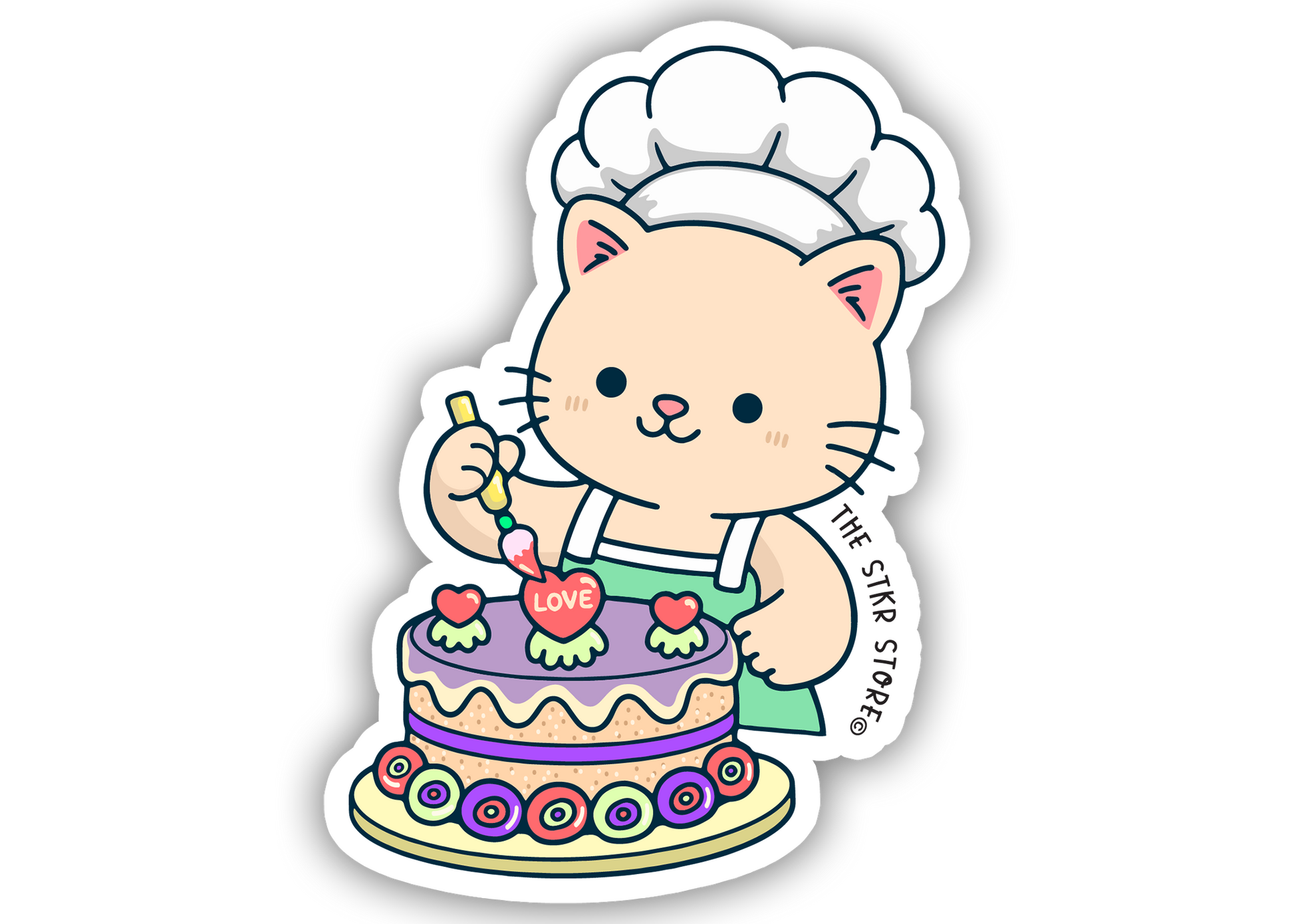 Heart-Artist Cat - Cute Baking Animal Sticker - The Stkr Store