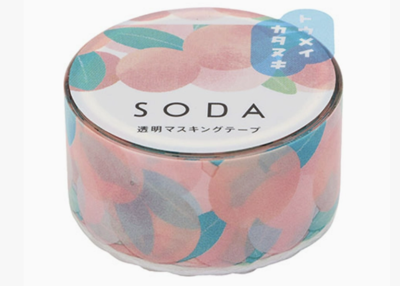 Roll of tape with a floral design and 'SODA' branding on a white background