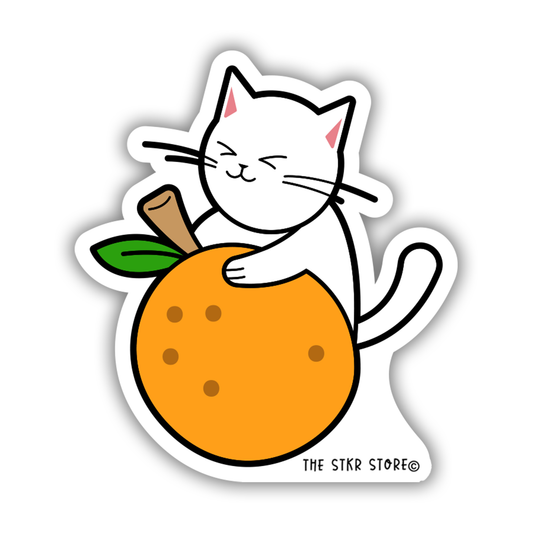 Zesty Orange Hug - Cat Playing Fruits Sticker