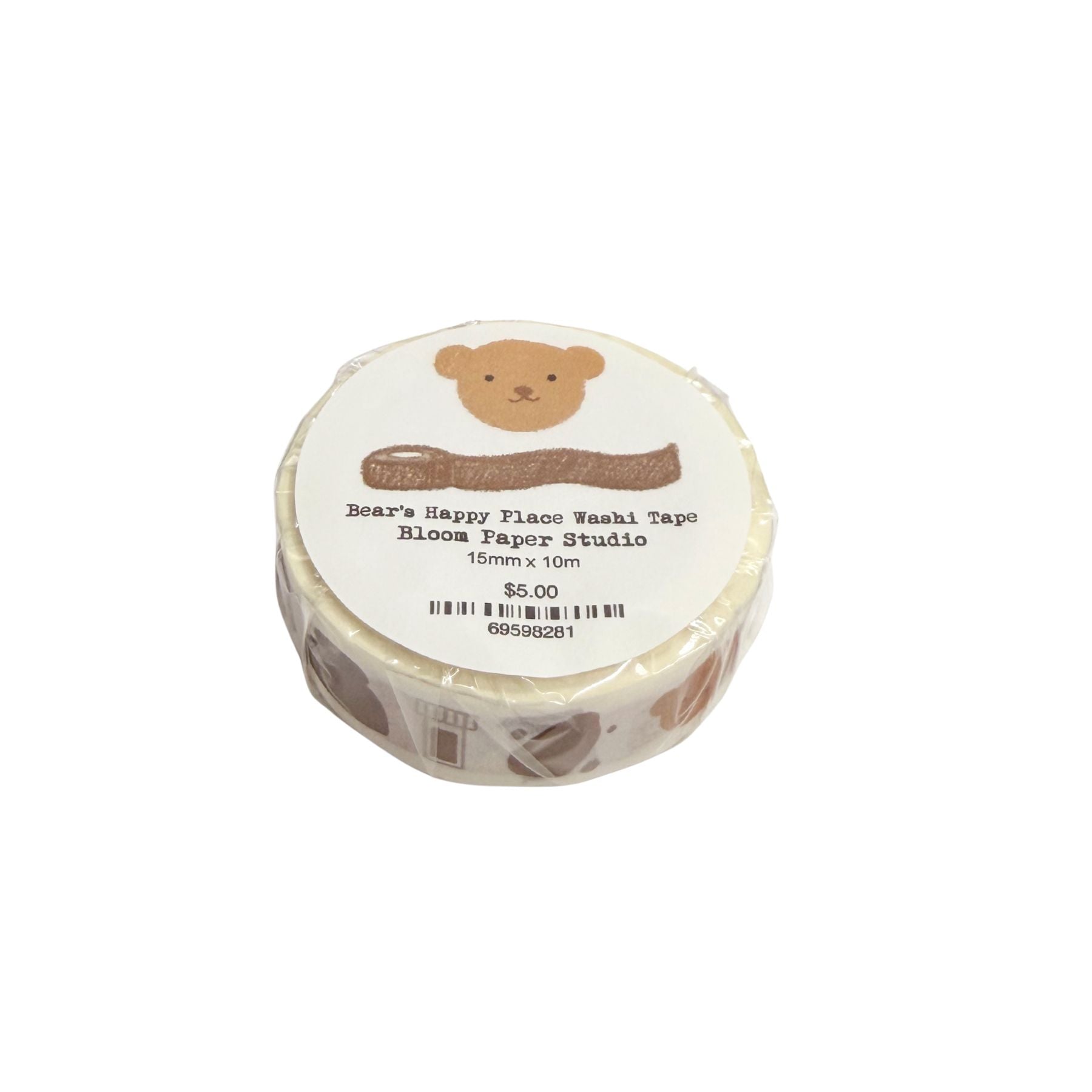 Roll of washi tape with bear design on a white background