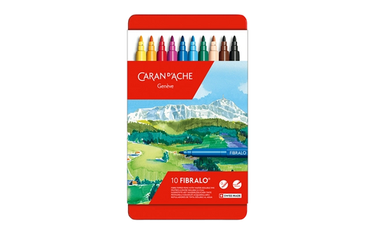 Caran d'Ache Fibralo watercolor pencils set with a scenic illustration on the packaging.