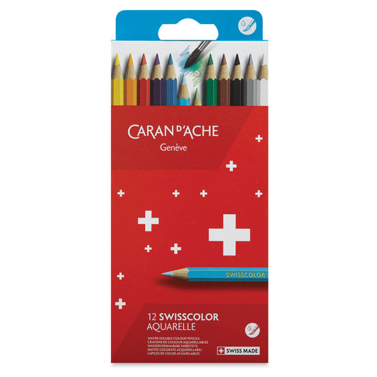 Set of 12 Water Colored Pencils SWISSCOLOR in Box Caran D’Ache