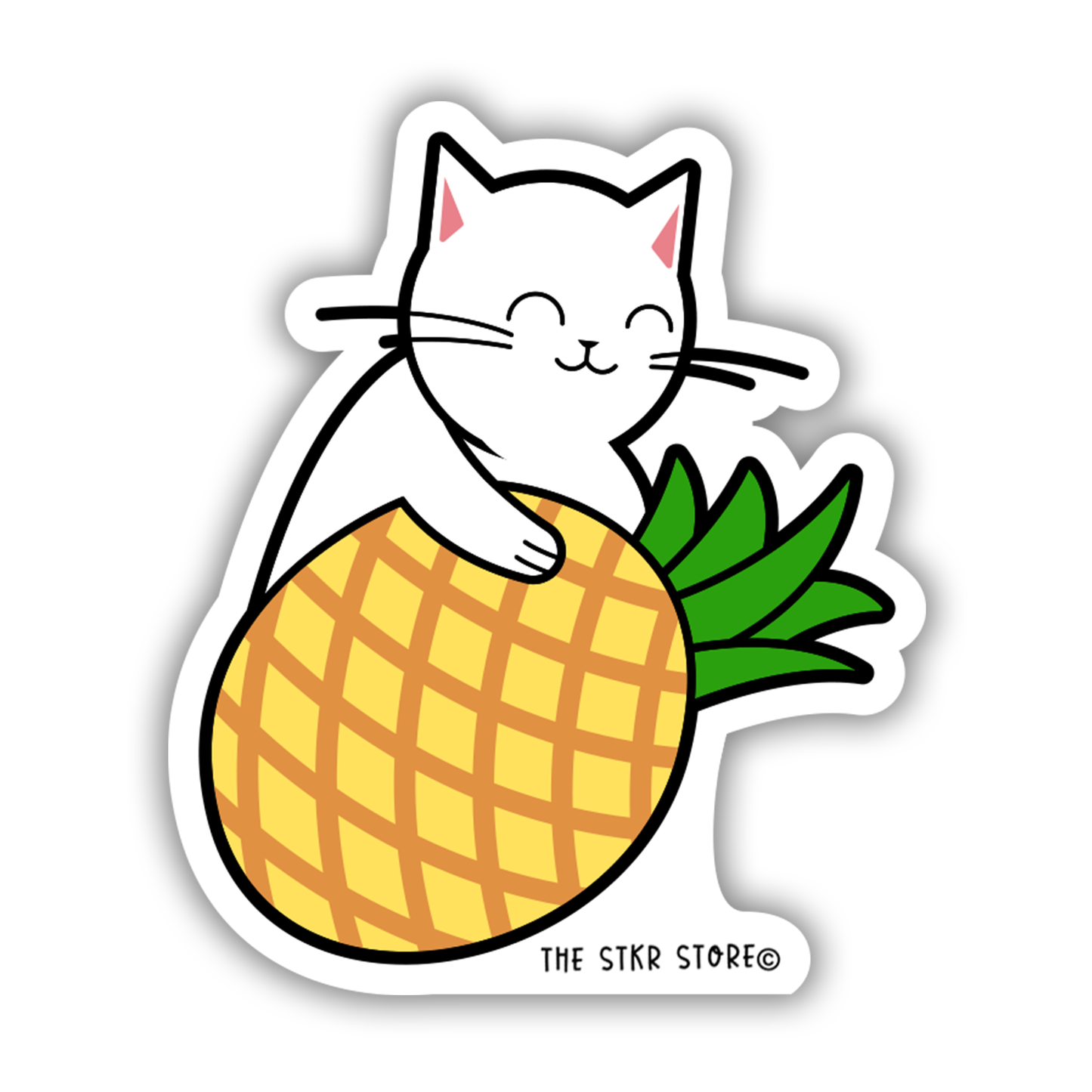 Tropical Pineapple Pal - Cat Playing Fruits Sticker - The Stkr Store