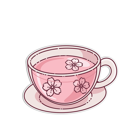 Cherry Blossom Tea Cup Sticker