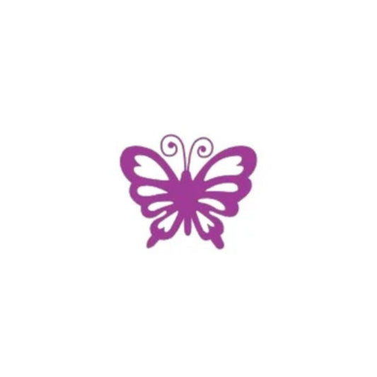 Purple butterfly logo on a white background