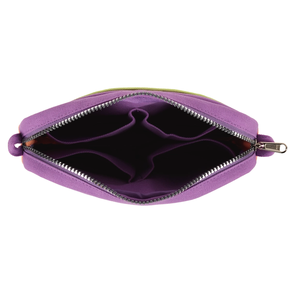 Purple jewelry case with a zipper on a white background