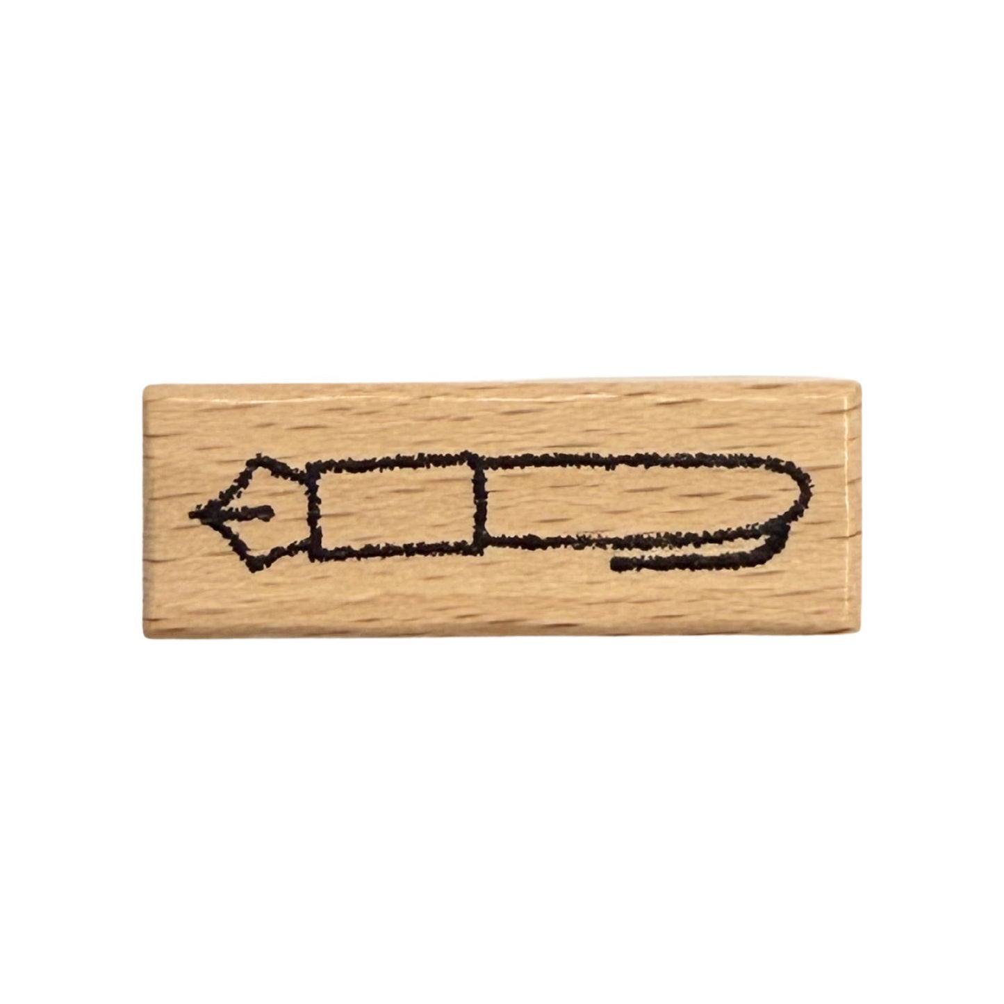 Wooden stamp with a pencil design on a white background