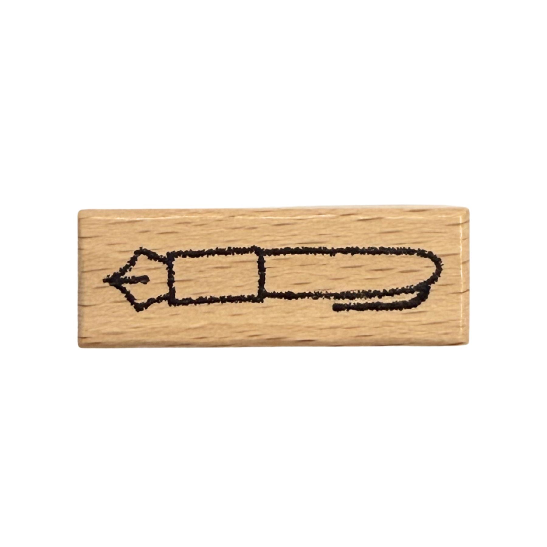 Wooden stamp with a pencil design on a white background