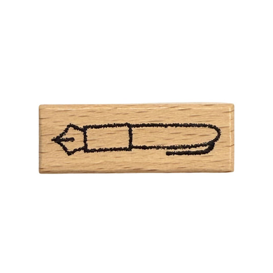 Wooden stamp with a pencil design on a white background