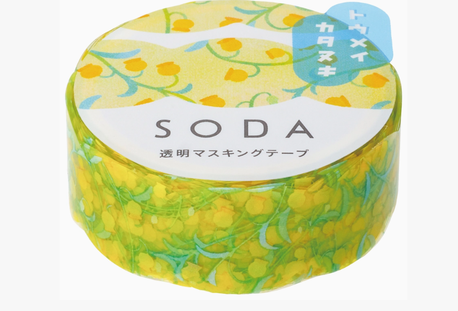 Roll of SODA masking tape with floral design on a white background