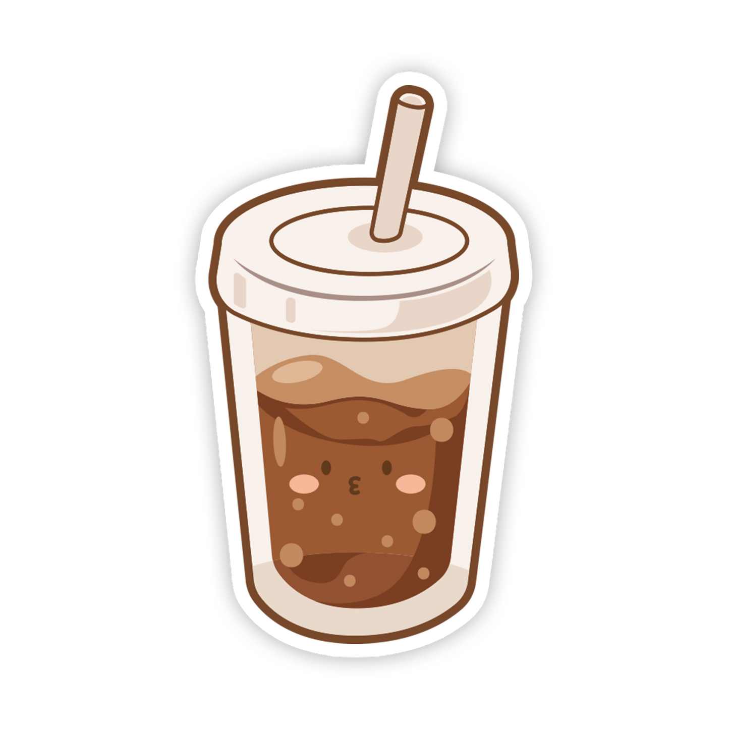Cartoon-style iced coffee cup with a straw on a white background