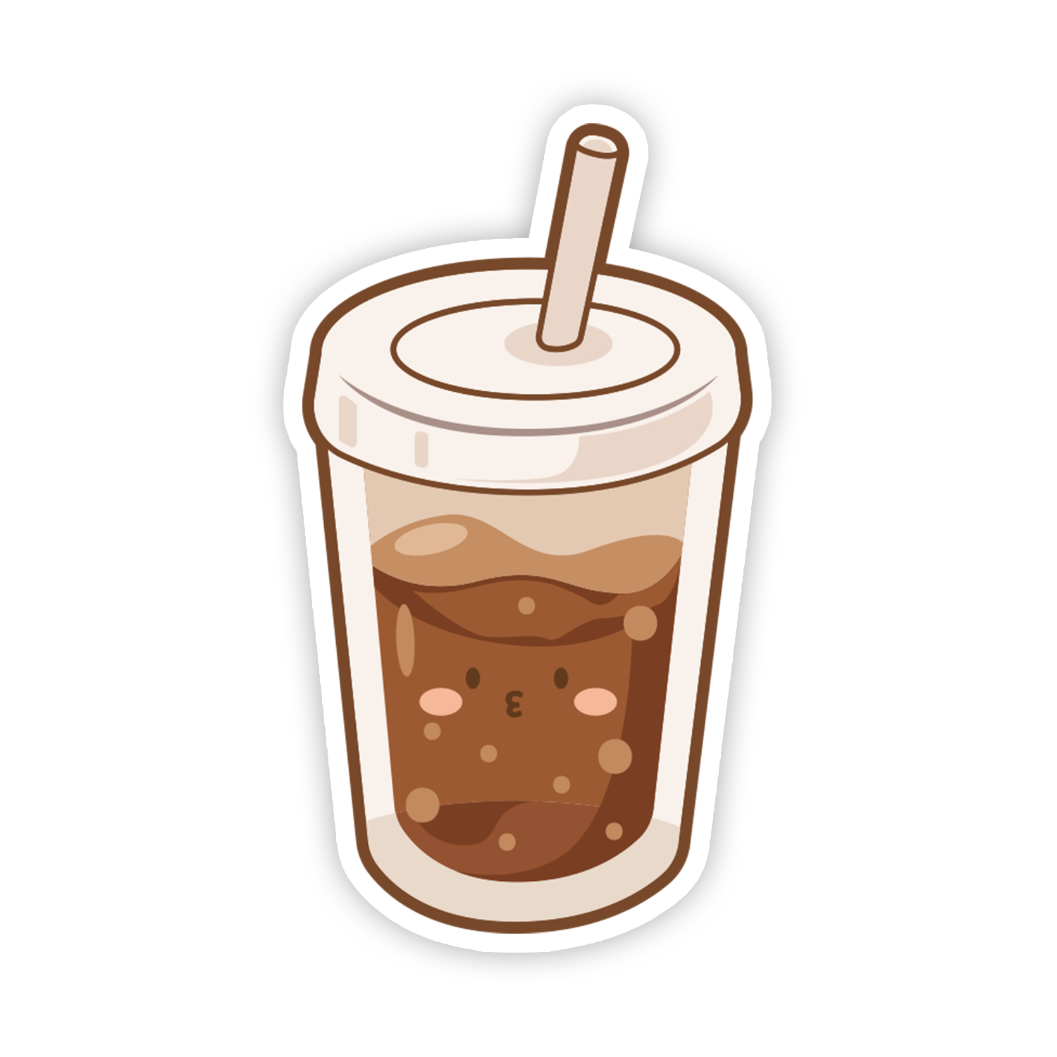 Cartoon-style iced coffee cup with a straw on a white background