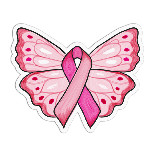 Pink Butterfly Ribbon Cancer Awareness Sticker