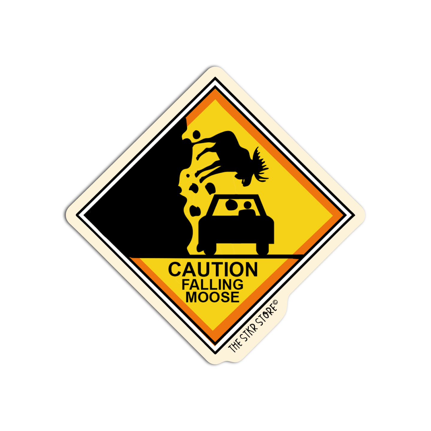 Caution Falling Moose Funny Road Sign Sticker