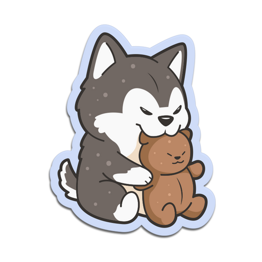 Husky Biting Teddy Cute Dog Sticker
