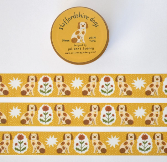 Washi tape with Staffordshire dog design on a white background