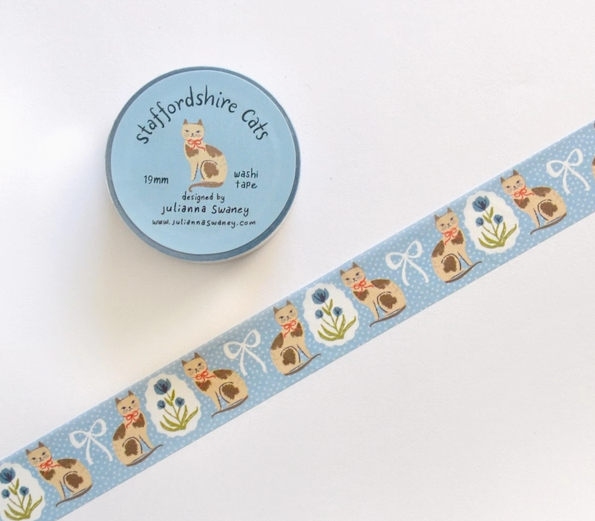 Washi tape with Staffordshire cat design on a white background