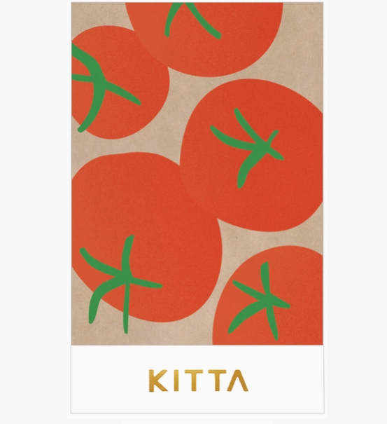 Kitta product with red tomato pattern on a beige background