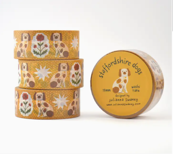 Stack of washi tape with Staffordshire dog design on a white background