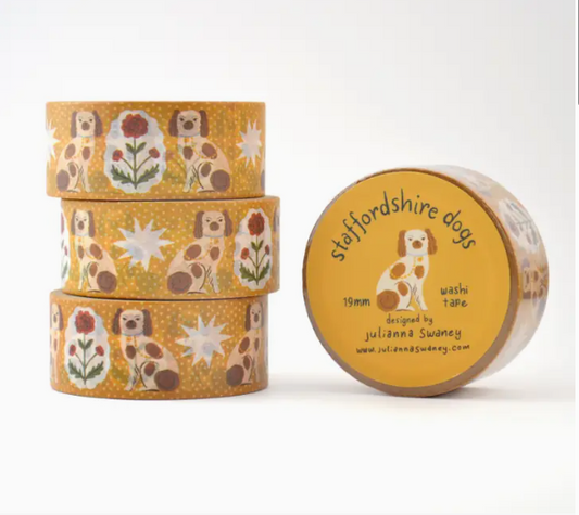 Stack of washi tape with Staffordshire dog design on a white background