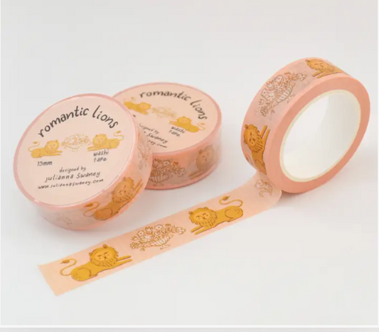 Washi tape with 'romantic lions' design on a white background