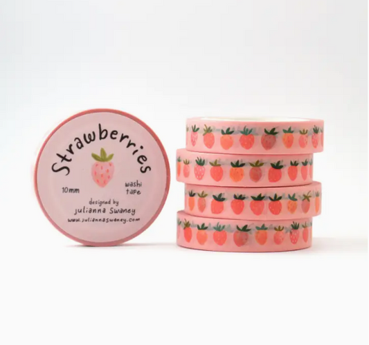 Set of washi tape with strawberry design on a white background