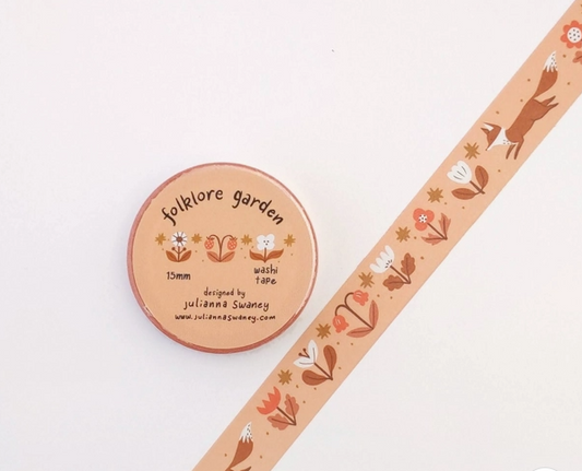 Washi tape with fox and floral design on a white background