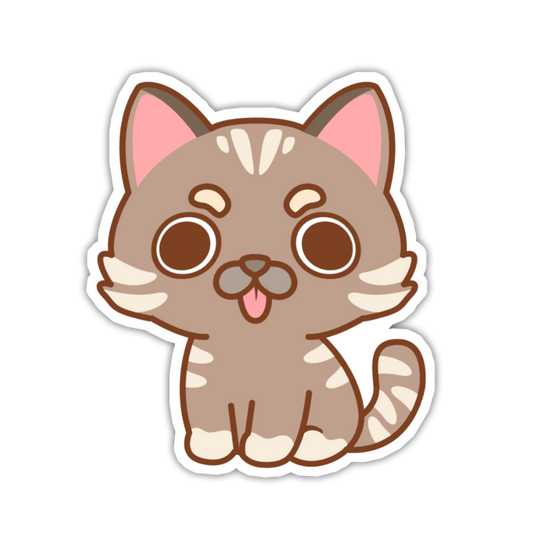 Cartoon cat sticker with a happy expression on a black background