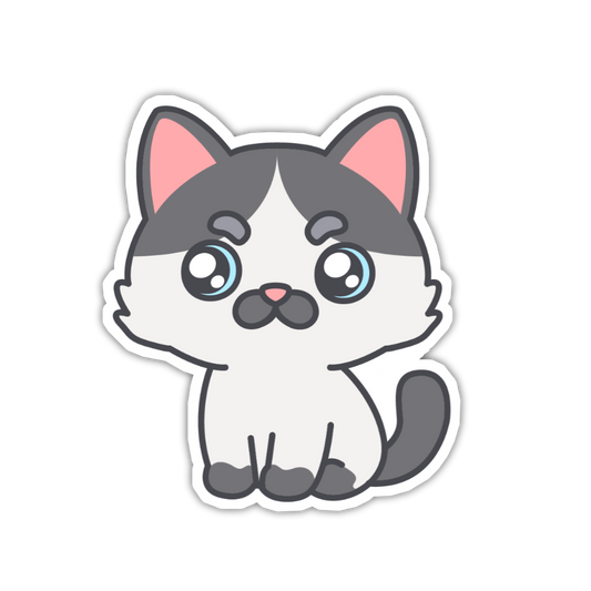 Cartoon cat with a mustache on a black background