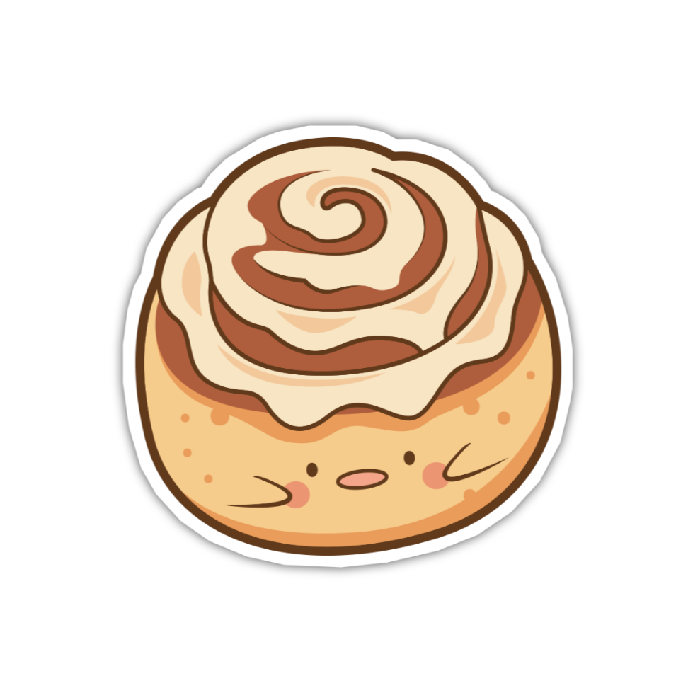 Cartoon cinnamon roll with a face on a white background